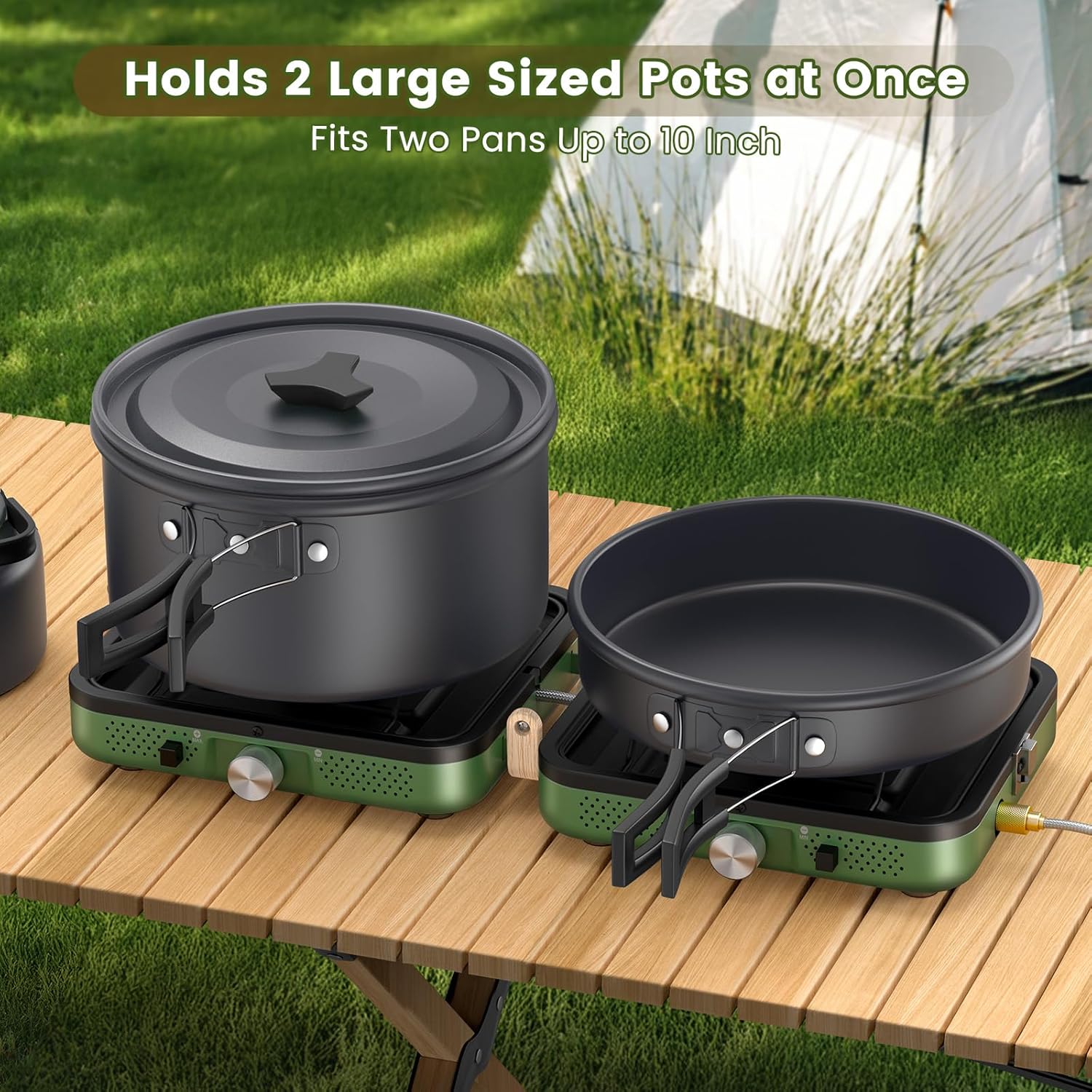 2-Burner Foldable Camping Stove with Griddle (Textured & Smooth) and Carrying Bag, Portable Propane Camp Stove with 2 Adjustable Burners & Piezo Ignition, for Camping Tailgating Essentials Gear - Image 3