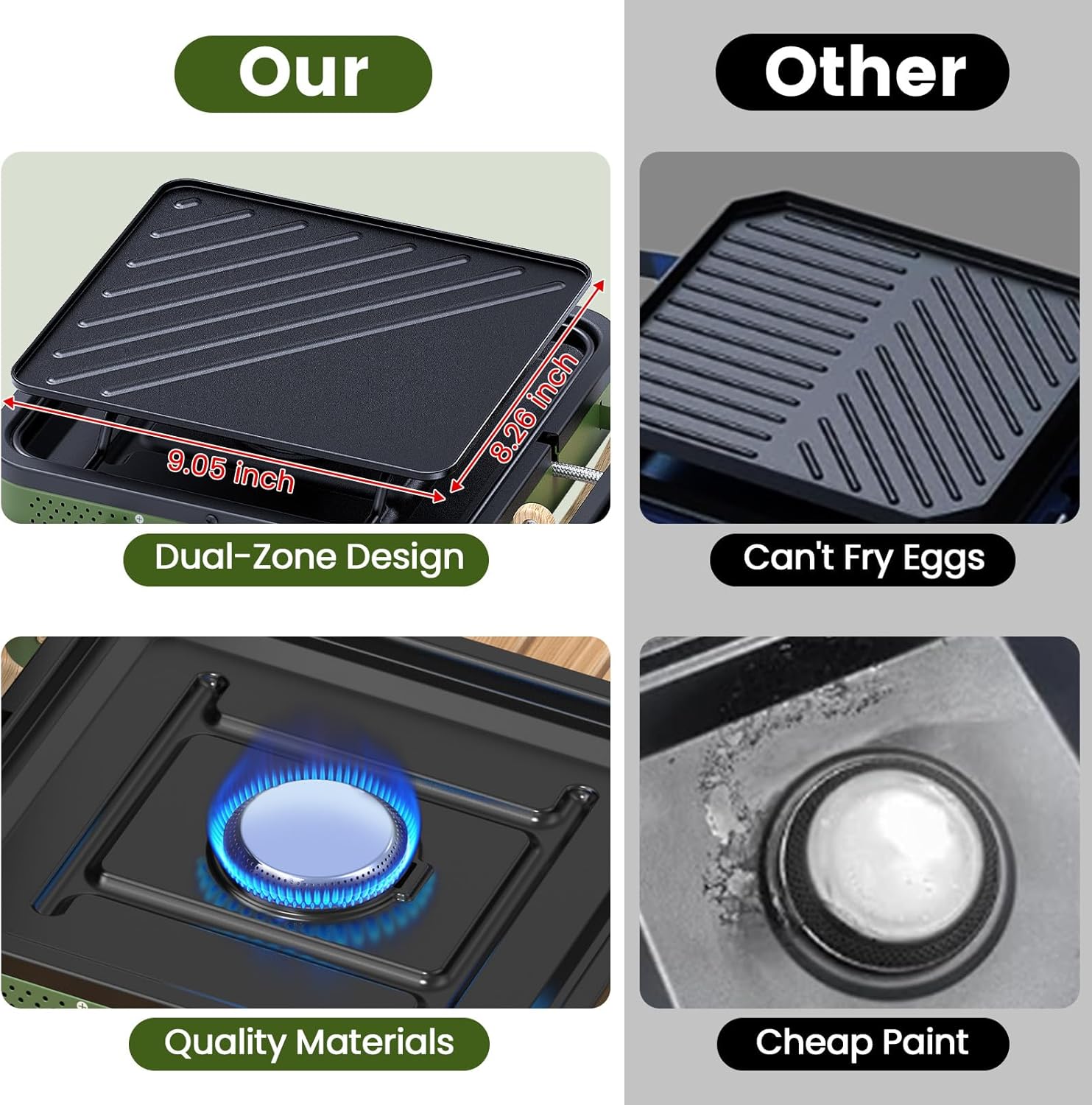 2-Burner Foldable Camping Stove with Griddle (Textured & Smooth) and Carrying Bag, Portable Propane Camp Stove with 2 Adjustable Burners & Piezo Ignition, for Camping Tailgating Essentials Gear - Image 4