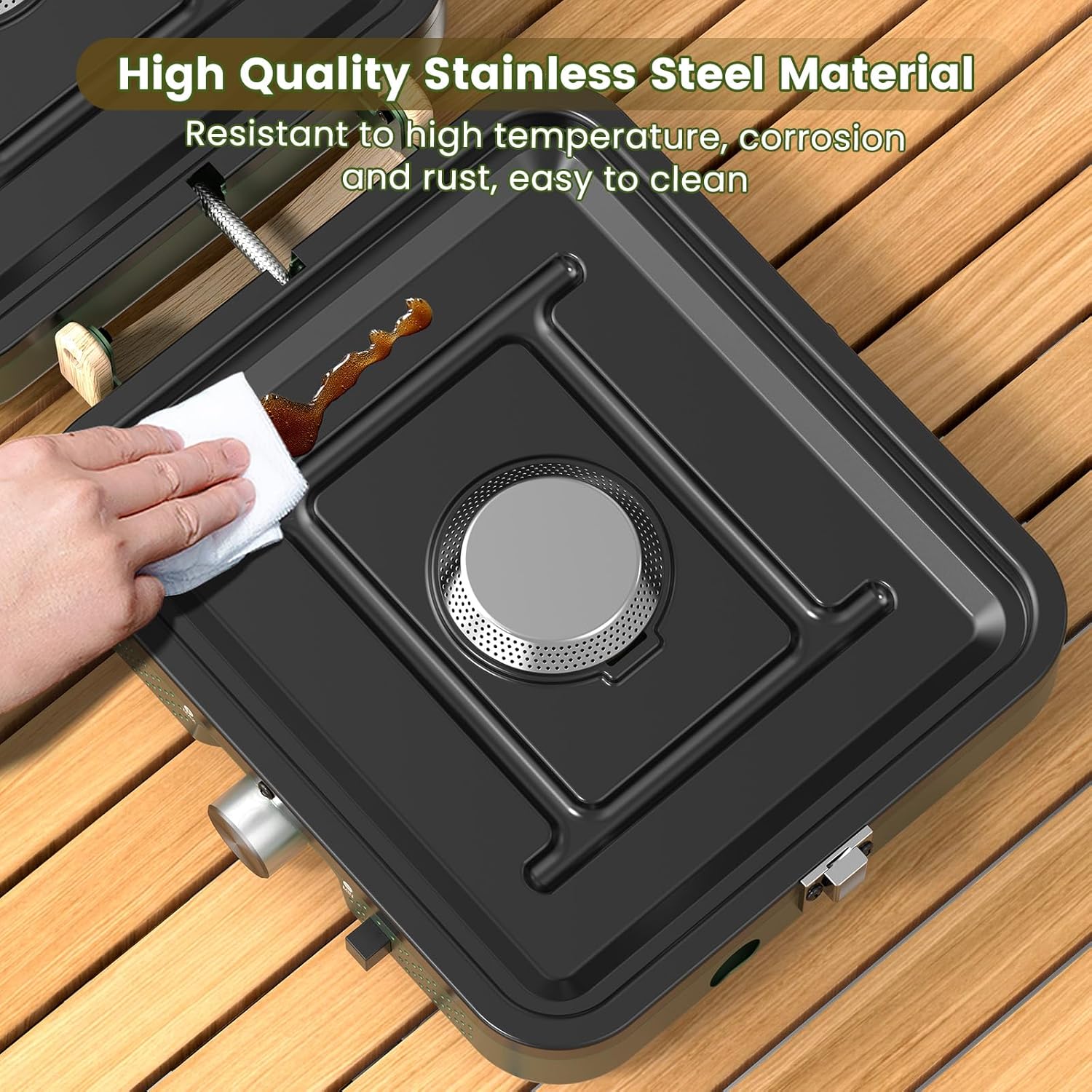 2-Burner Foldable Camping Stove with Griddle (Textured & Smooth) and Carrying Bag, Portable Propane Camp Stove with 2 Adjustable Burners & Piezo Ignition, for Camping Tailgating Essentials Gear - Image 5