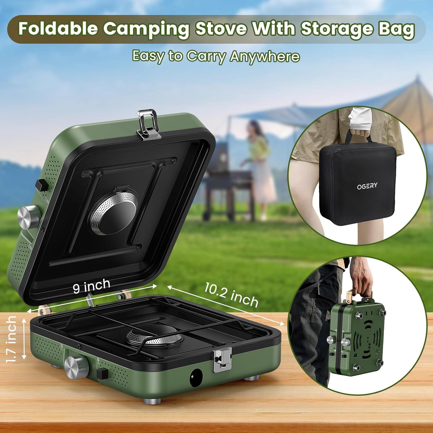 2-Burner Foldable Camping Stove with Griddle (Textured & Smooth) and Carrying Bag, Portable Propane Camp Stove with 2 Adjustable Burners & Piezo Ignition, for Camping Tailgating Essentials Gear - Image 6
