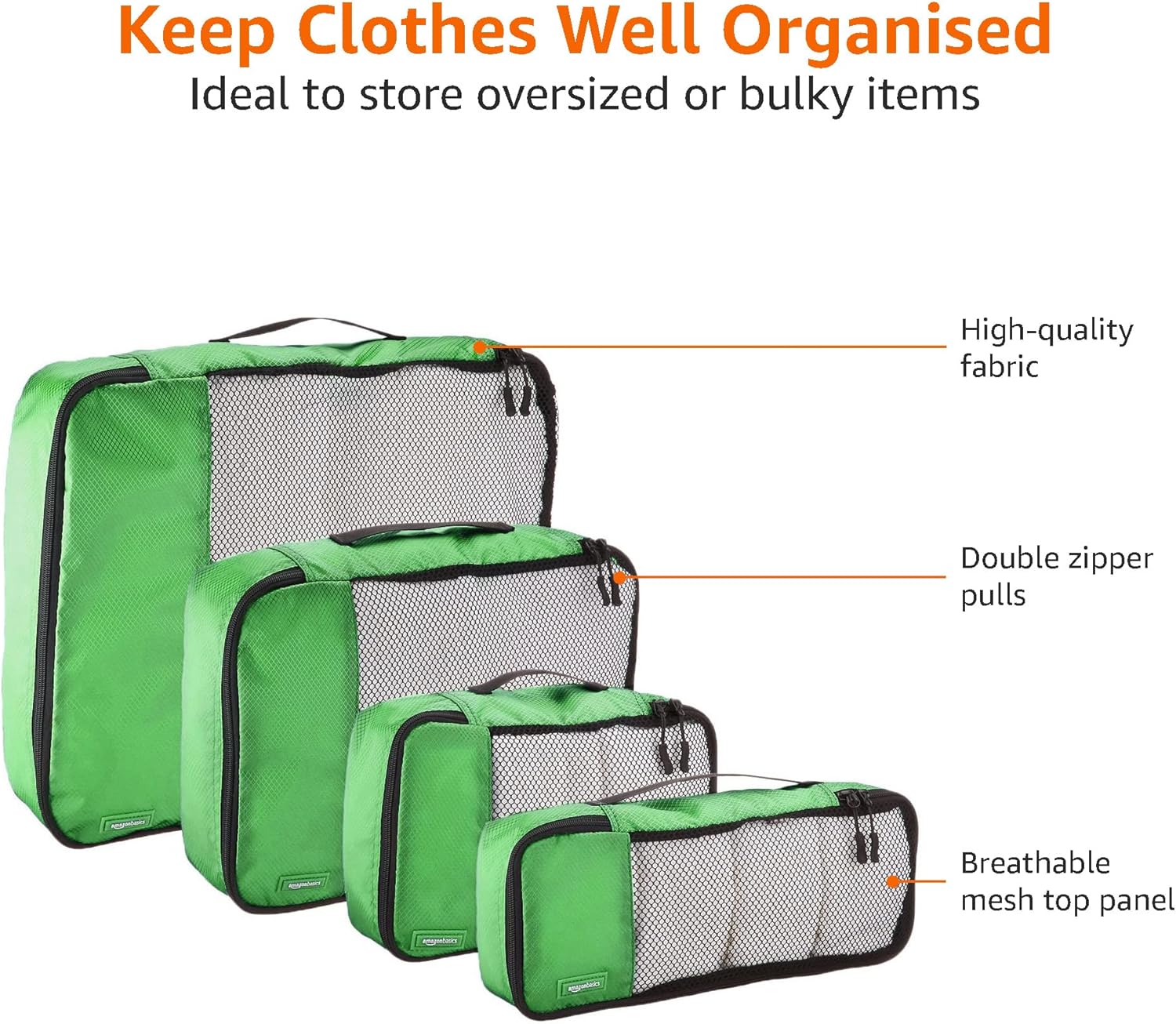 4 Piece Packing Travel Organizer Zipper Cubes Set, Small, Green - Image 3