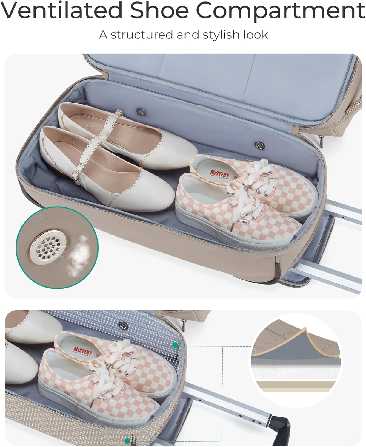 40L Rolling Duffle Bag with Wheels and Handle, TSA Underseat Carry On Bags for Travel with Shoe Compartment, Pink - Image 5