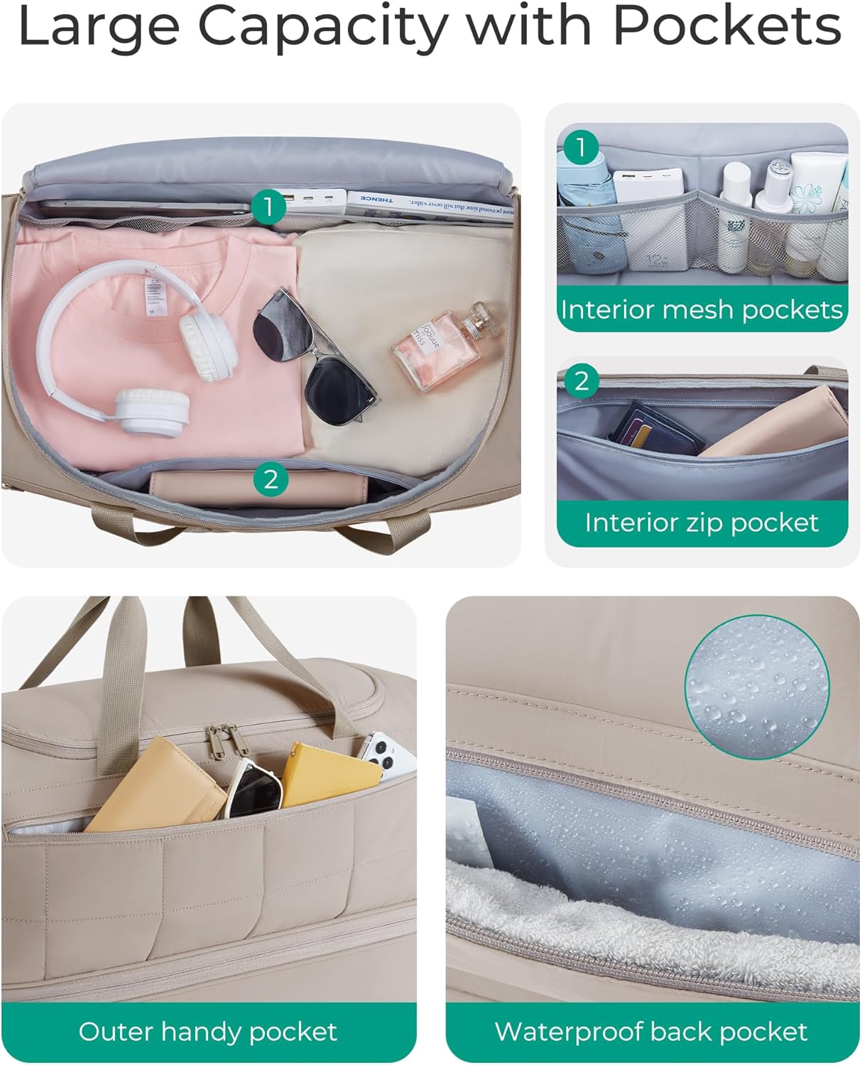 40L Rolling Duffle Bag with Wheels and Handle, TSA Underseat Carry On Bags for Travel with Shoe Compartment, Pink - Image 6